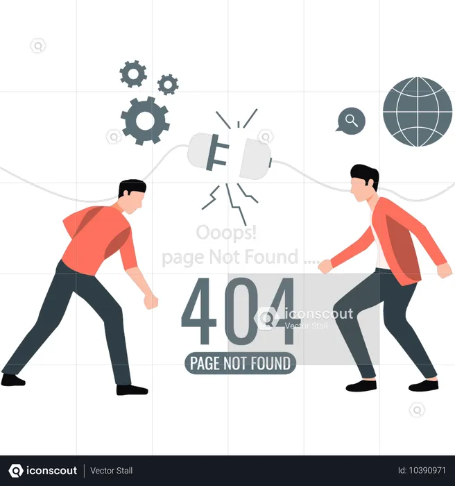 Boys are solving 404 error together  Illustration