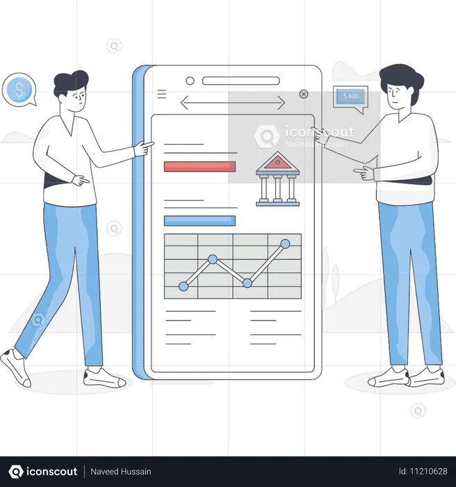 Boys are talking about bank graph  Illustration