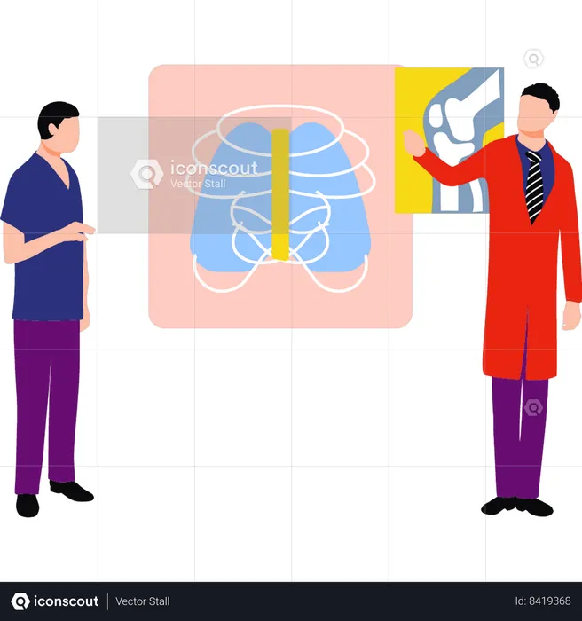 Boys are talking about x-ray of ribs  Illustration