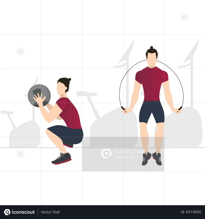 Boys are working out in the gym  Illustration
