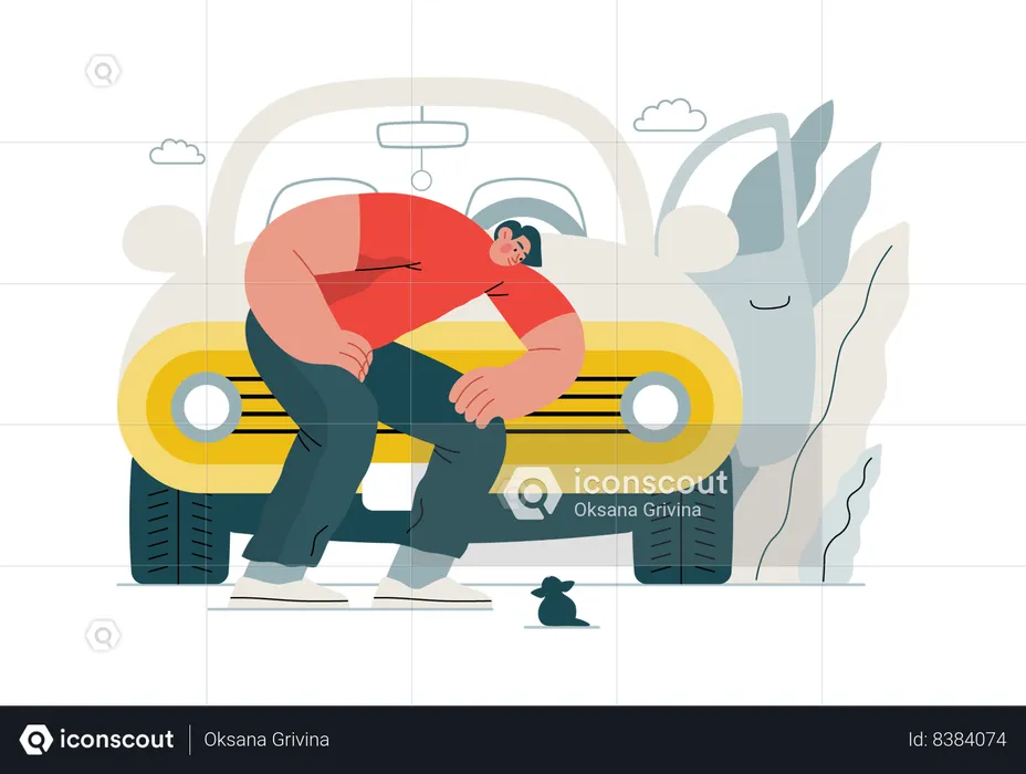 Boy's car breaks down  Illustration