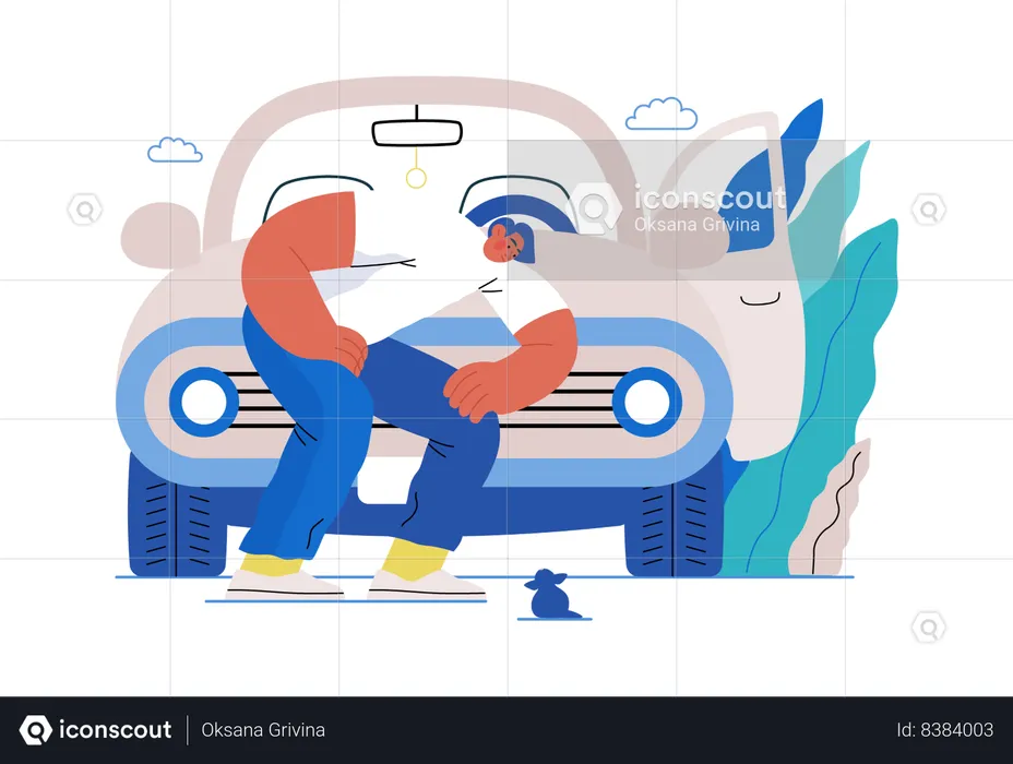 Boy's car breaks down  Illustration