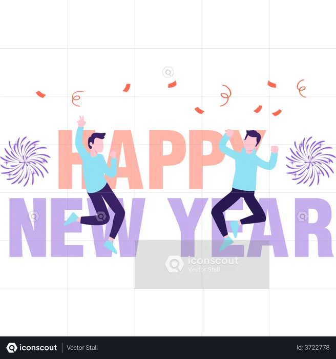 Boys dancing hard at new year party  Illustration