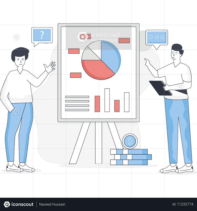 Boys discussing about business statistics  Illustration