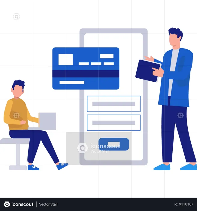 Boys doing credit card payment  Illustration