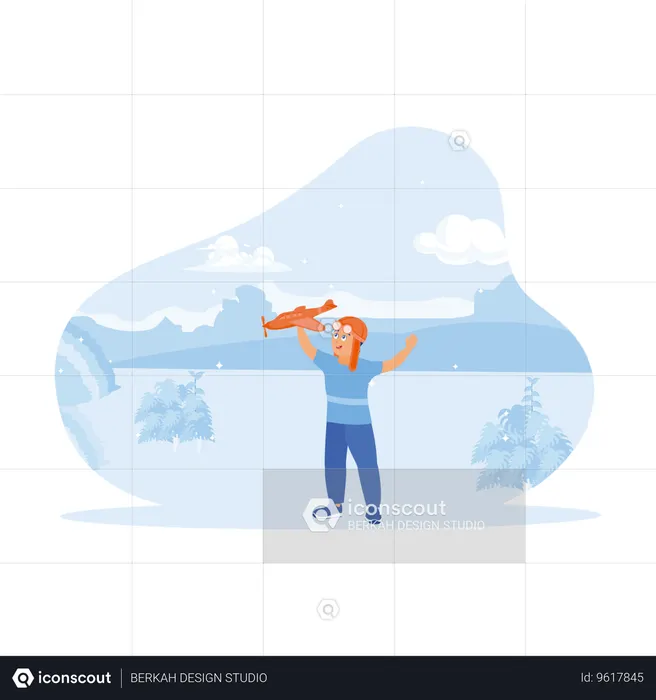 Boys Dream Of Becoming Pilots While Plays With Toy Airplanes In Open Air  Illustration