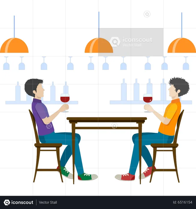 Boys drinking wine  Illustration