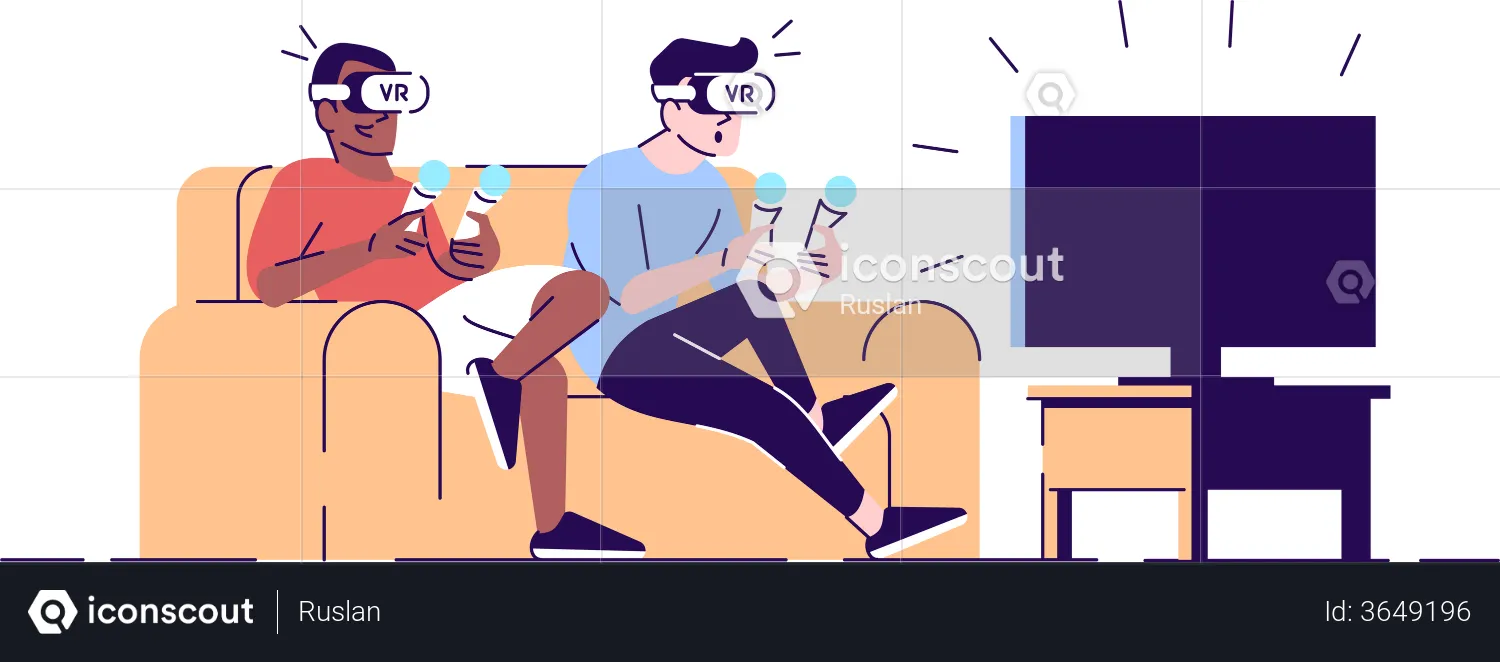 Boys enjoying VR gaming  Illustration