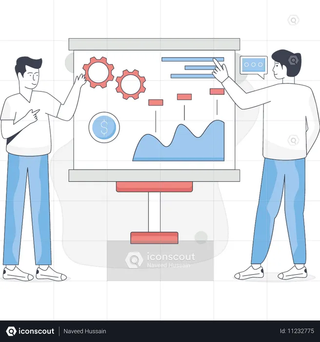 온라인 비즈니스 커뮤니케이션을 설명하는 소년들  일러스트레이션