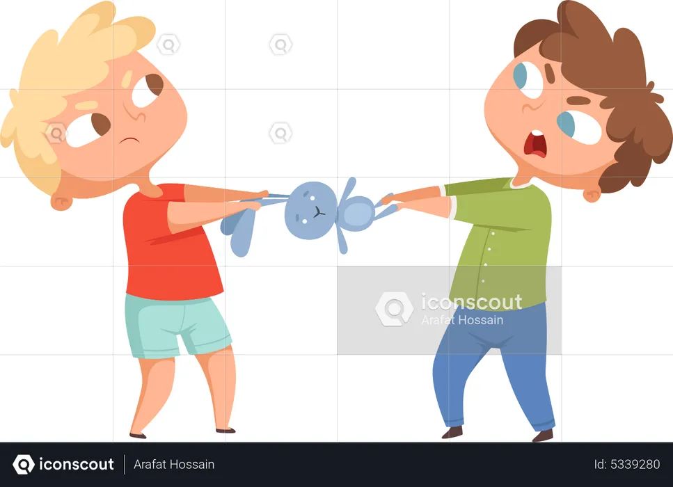 Boys fighting for teddy  Illustration