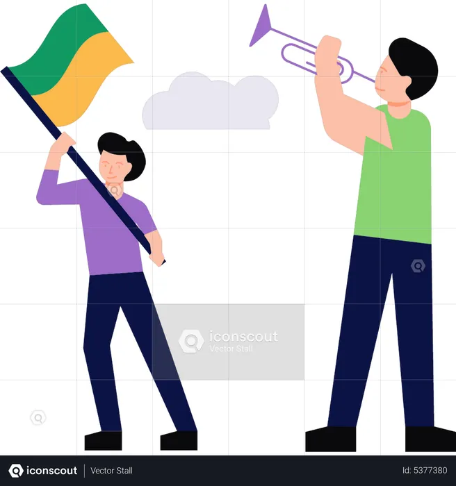 Boys hold sports flags  Illustration