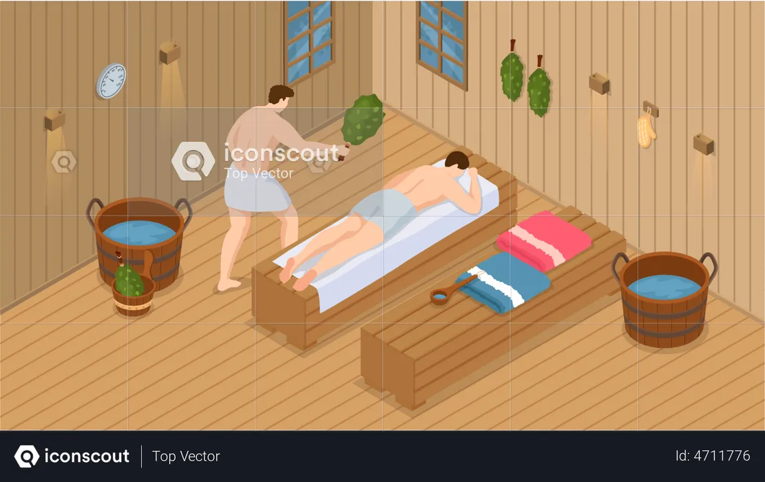 Boys in sauna room  Illustration