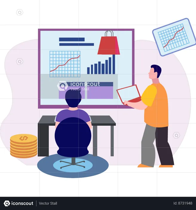 Boys looking at business graph  Illustration