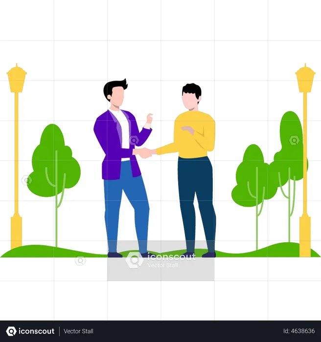Boys meeting in garden  Illustration