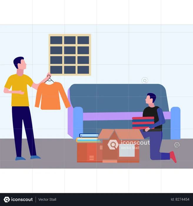 Boys Packing Clothes  Illustration