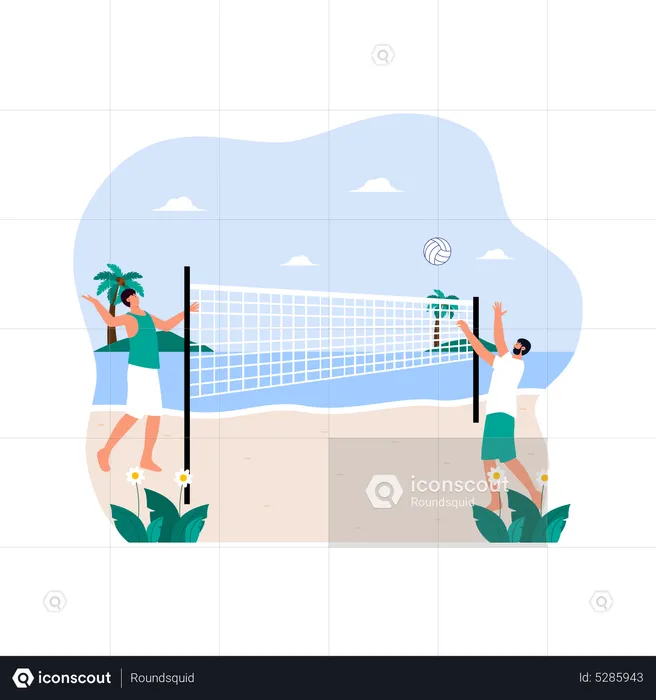 Boys playing beach volleyball  Illustration