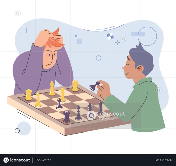 Boys playing chess  Illustration