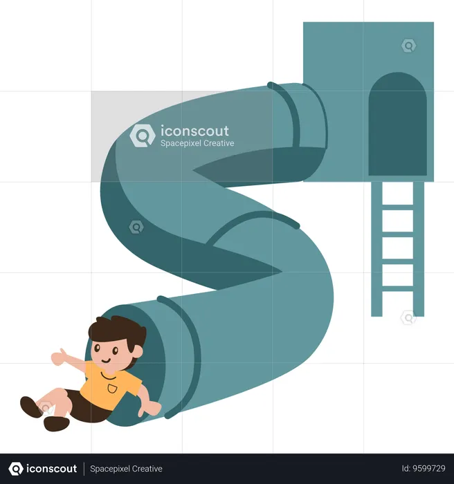 Boys playing on the slide  Illustration