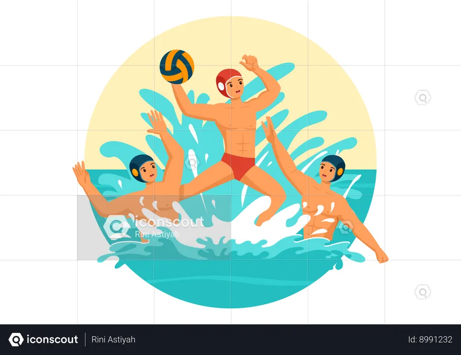 Boys playing  swimming pool volleyball  Illustration