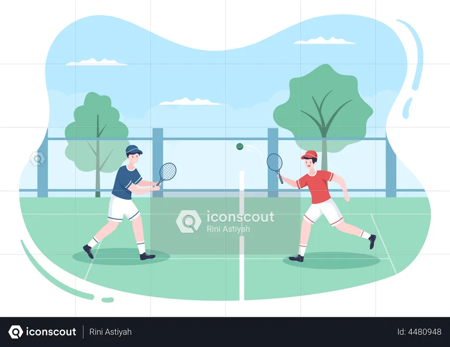 Boys playing tennis  Illustration