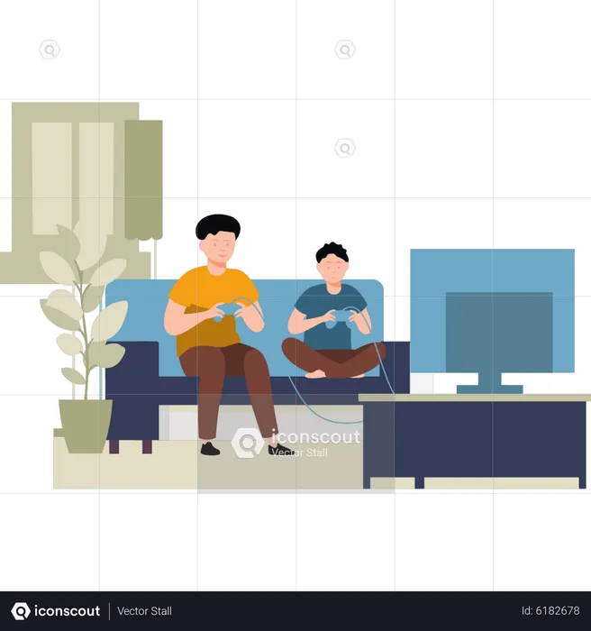 Boys playing video games  Illustration