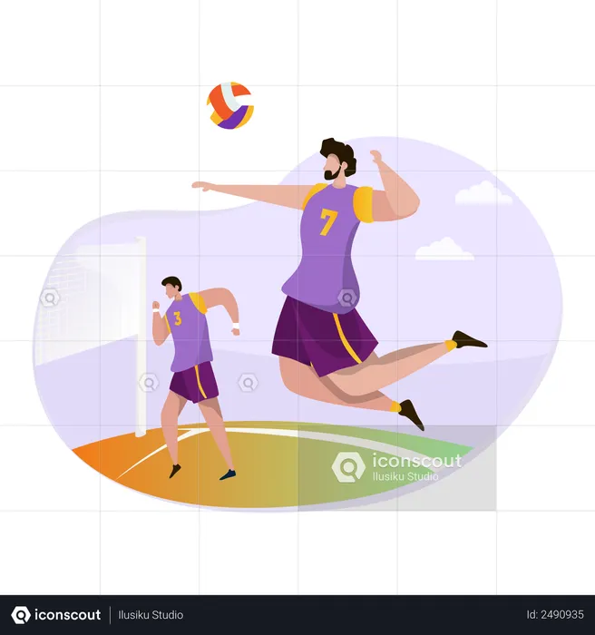 Boys playing volleyball  Illustration