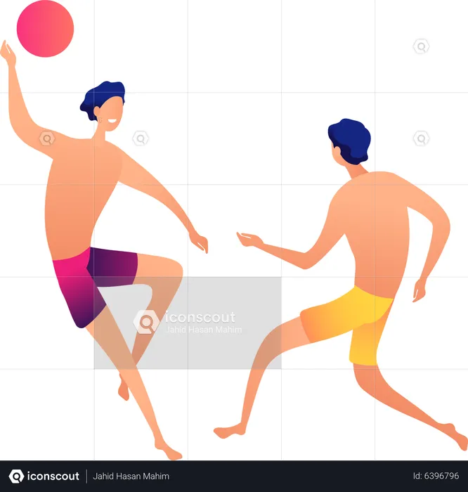 Boys playing with ball at beach  Illustration