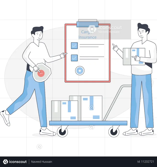 Boys pointing cargo insurance  Illustration