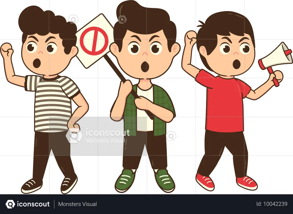 Boys protesting against college bullying  Illustration