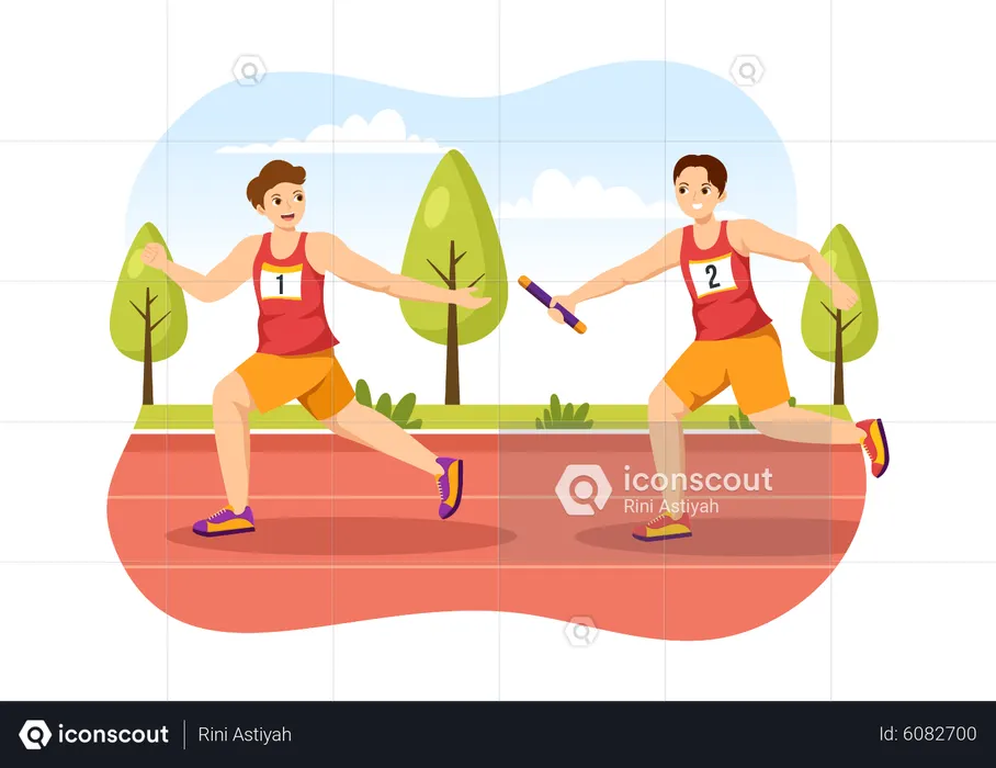 Boys running in race  Illustration