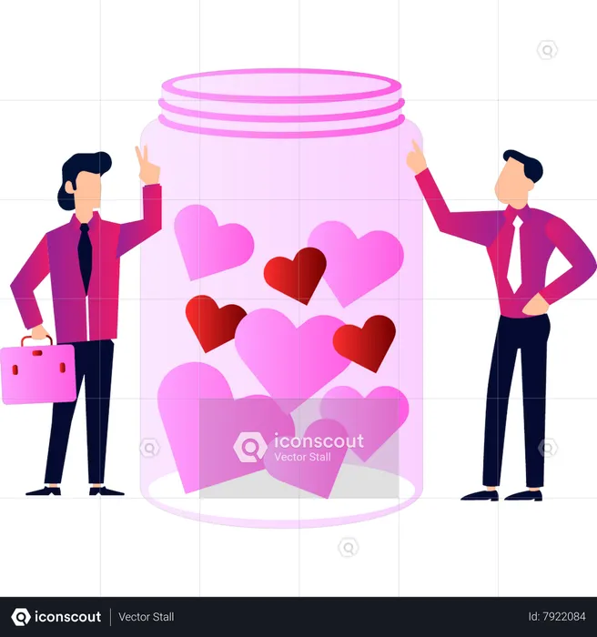 Boys saving donations in jar  Illustration