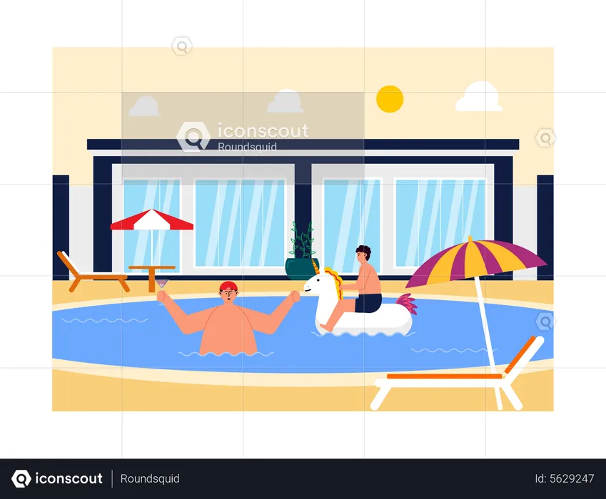 Boys swimming in pool during vacation  Illustration