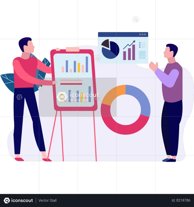 Boys  working on a business chart graph  Illustration