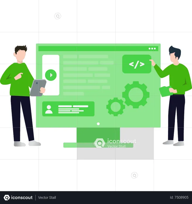 Boys working on coding settings  Illustration