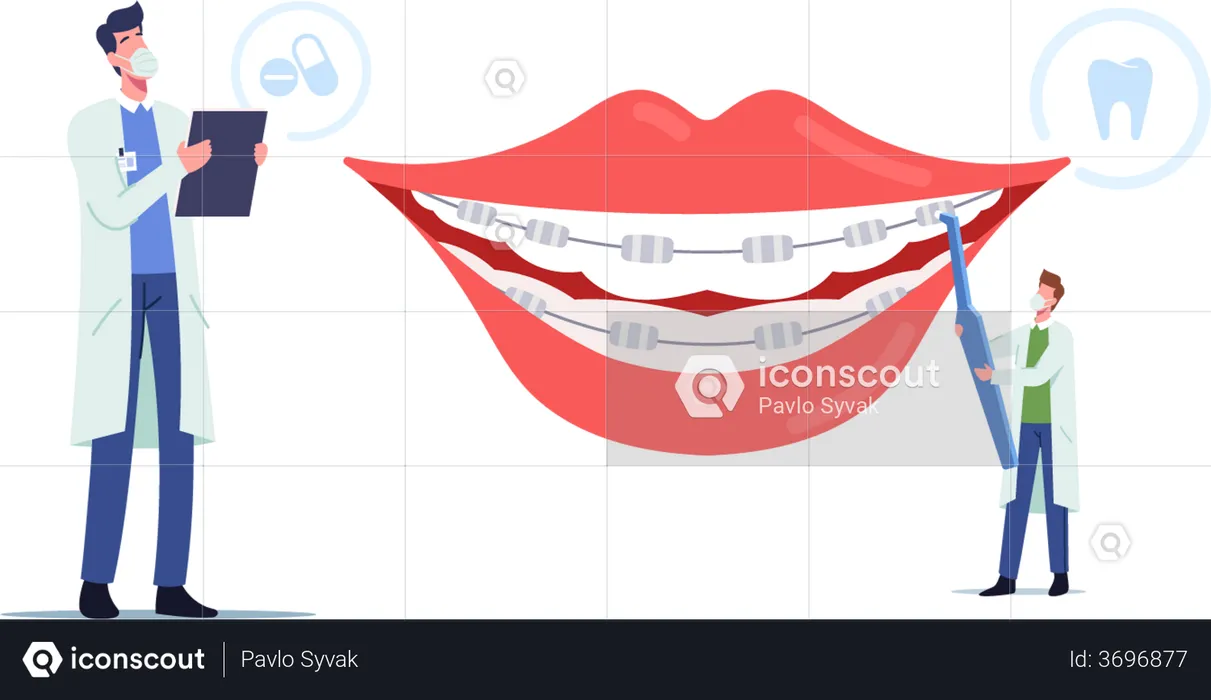 Brackets Installation for Teeth Alignment  Illustration