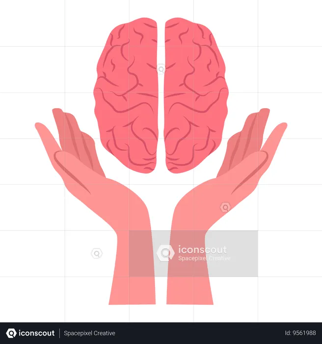 Brain and hand Related to Mental Health  Illustration