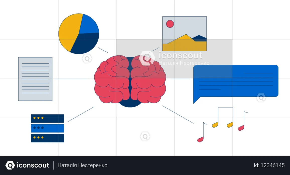 Brain with data input sources  Illustration