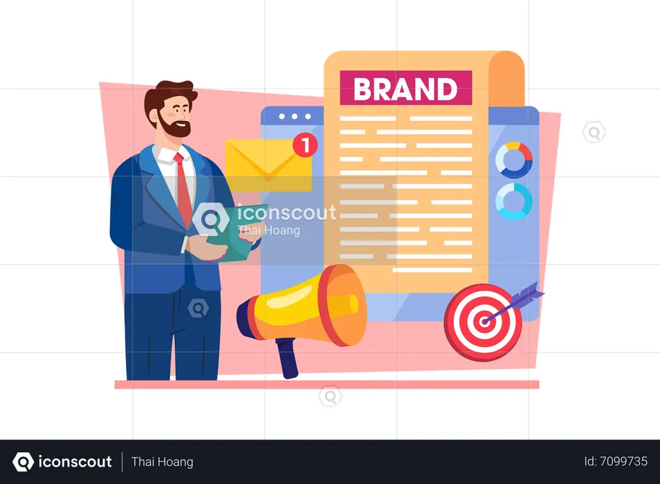 Brand manager developing brand identity and messaging  Illustration
