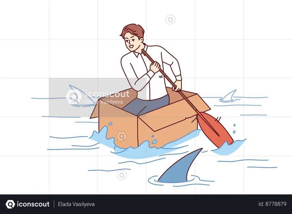 Brave businessman is floating in box  Illustration