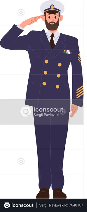 Brave marine captain wearing marine crew uniform saluting  Illustration