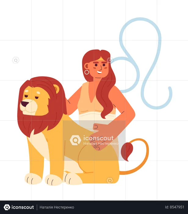 Brave young woman with lion  Illustration