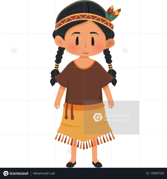 Brazil (Indigenous) Feathered Headdresses girl  Illustration