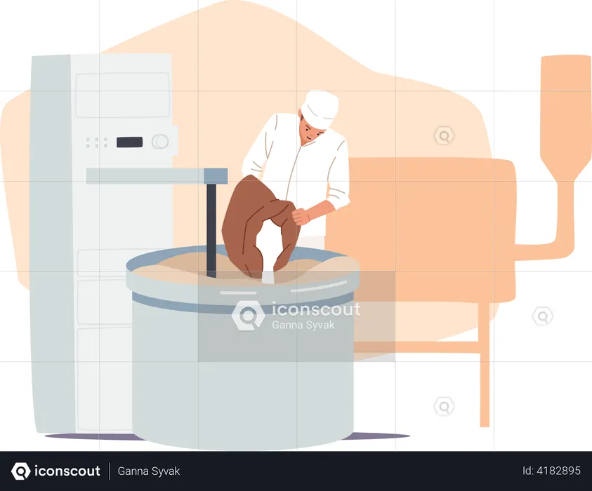 Bread manufacturing industry worker pouring raw material  Illustration