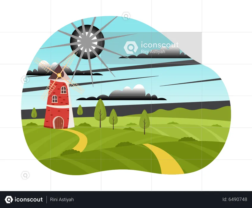 Bread Mill With Agriculture Field  Illustration
