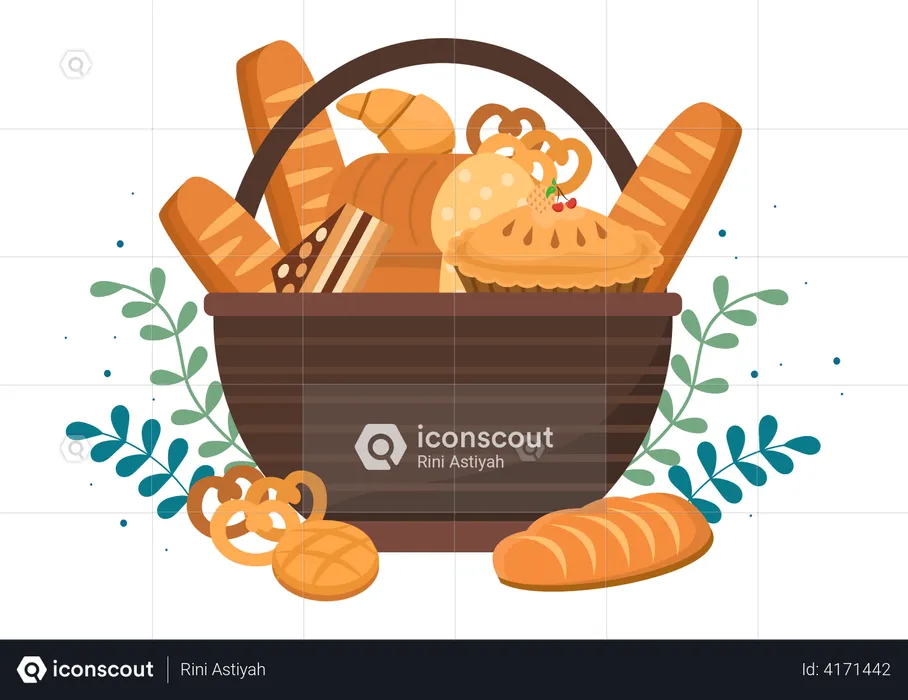Breads In basket  Illustration