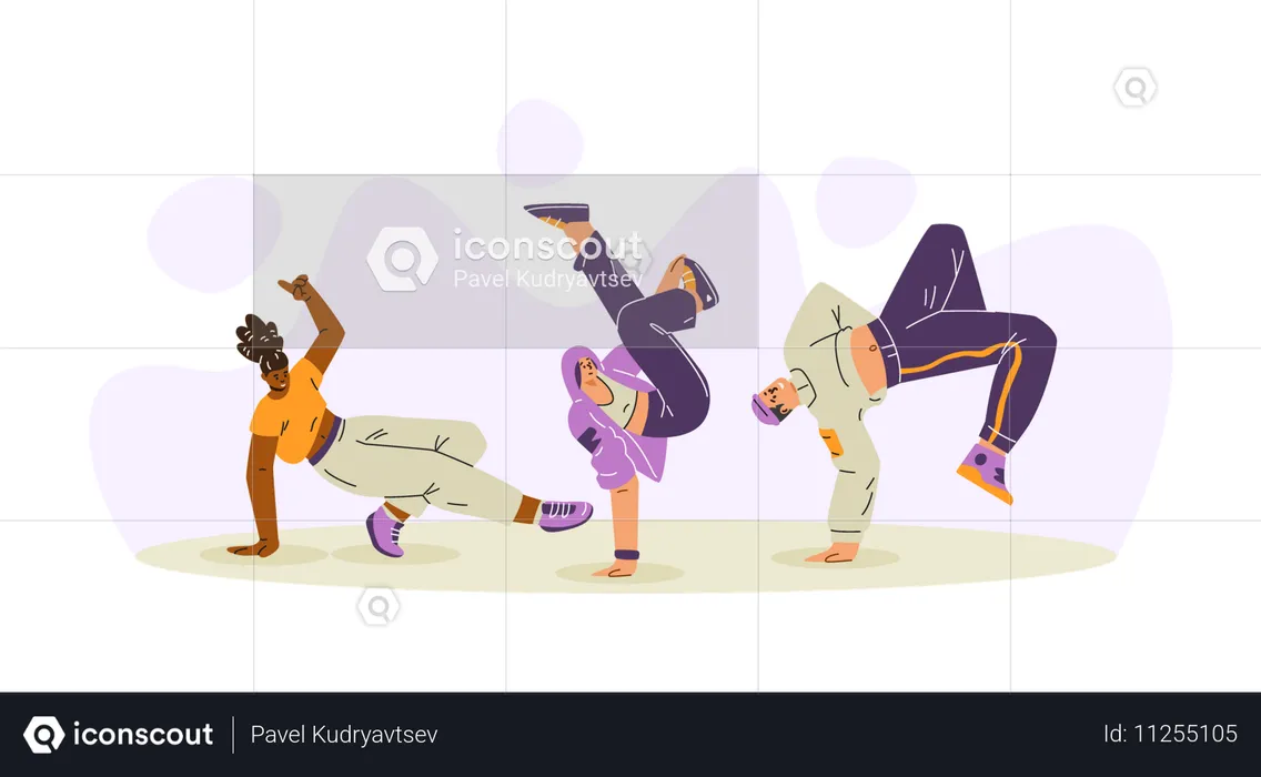 Danseurs de breakdance faisant le poirier  Illustration