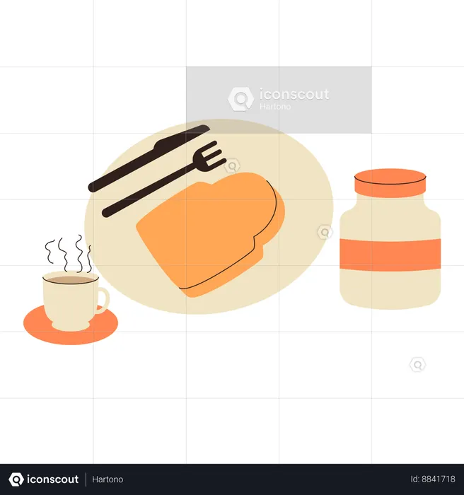 Breakfast bread with a cup of hot coffee  Illustration