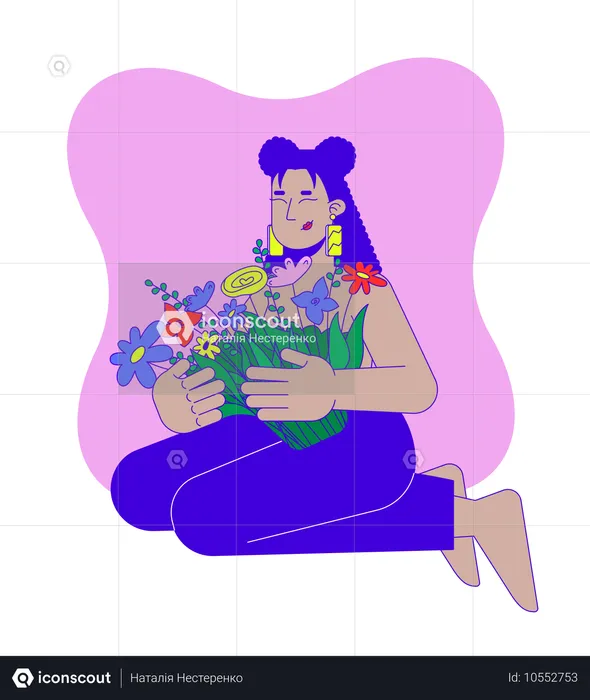 Breast cancer survivor hispanic woman embracing flowers  Illustration