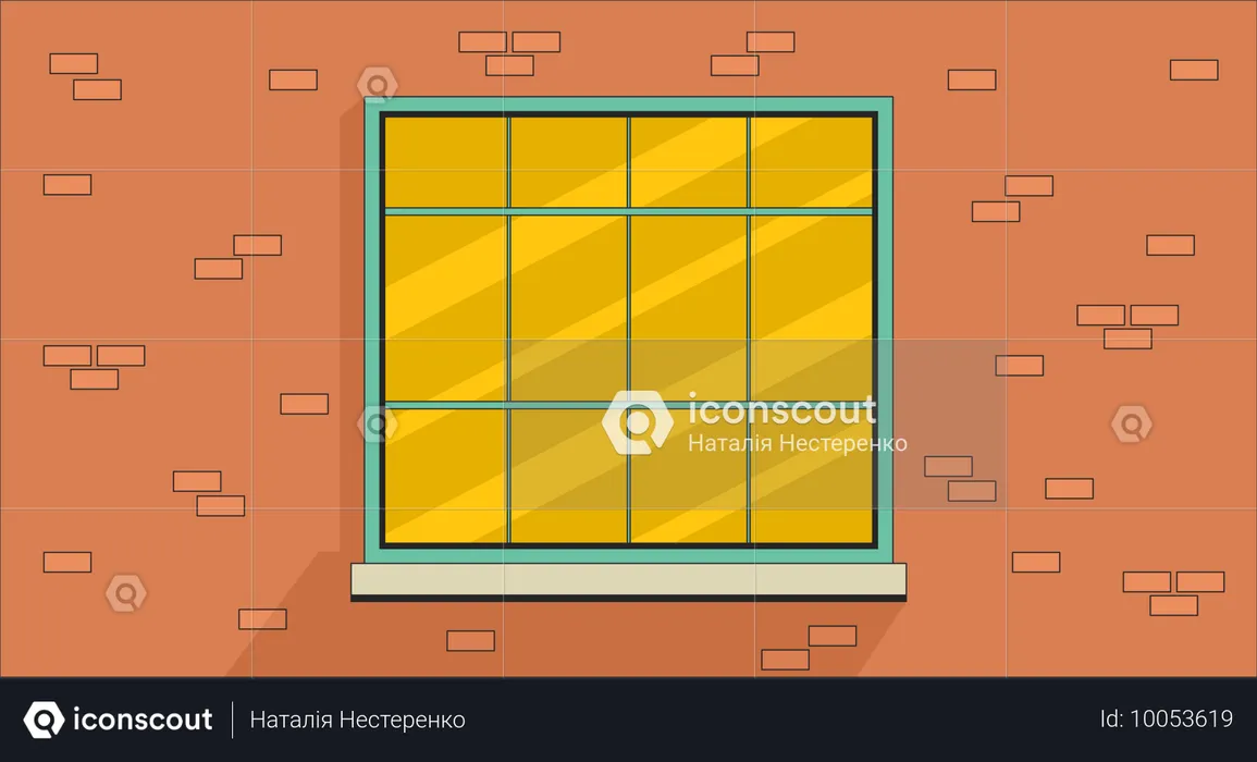 レンガ造りの建物の窓の外  イラスト