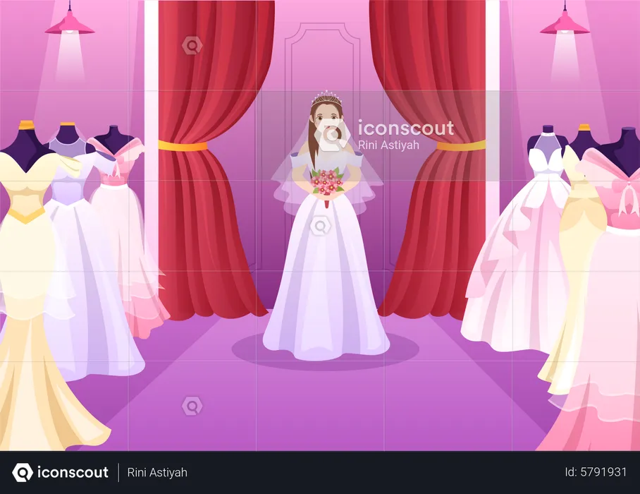 Bridal in Wedding Shop  Illustration